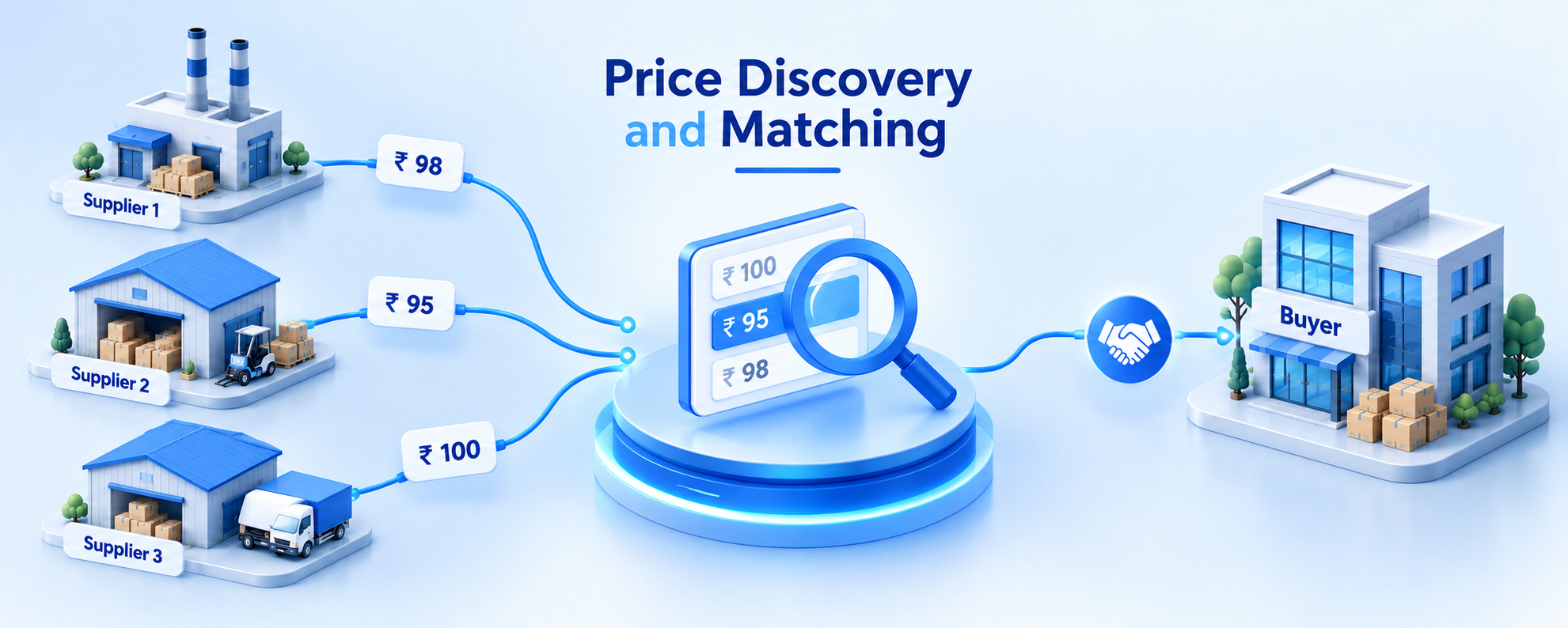 Price Discovery & Matching — comparing supplier prices and matching the best rate to the buyer